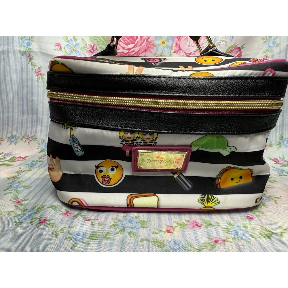 Betsey Johnson Emoji Stripe Makeup Bag Cosmetic Case Used With Tags 7x9